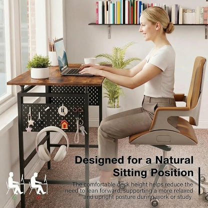 Hadulcet 31'' Foldable Computer Desk, Small Desk with Movable Pegboard Panels, Folding Desk with Storage, Portable Computer Desk for Study Room & Office & RV, for Small Spaces, Rustic Brown