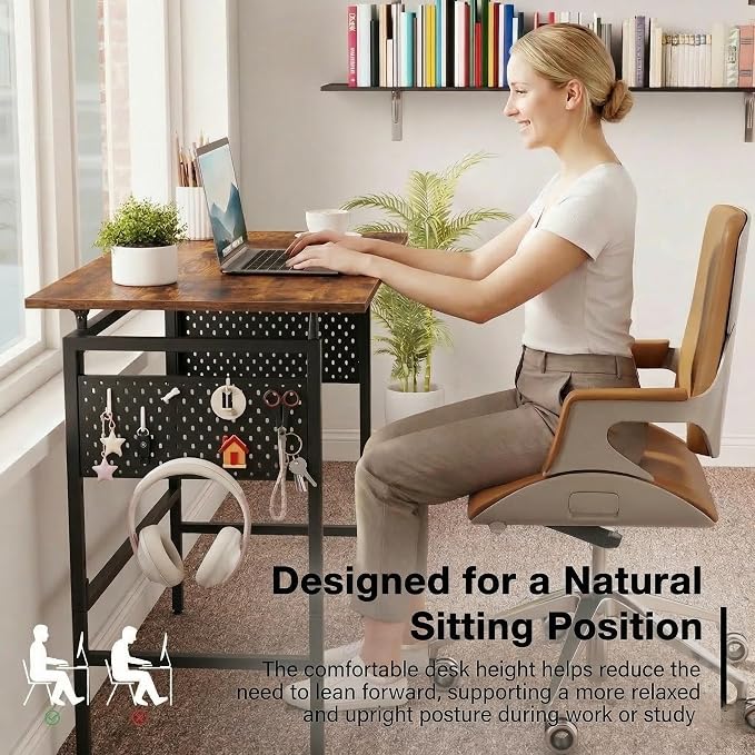 Hadulcet Folding Desk, Foldable Desk Table 40" for Space Saving, Foldable Computer Table for RV, Apartment, Office, Easy Assembly with Movable Pegboard Panels,Rustic Walnut