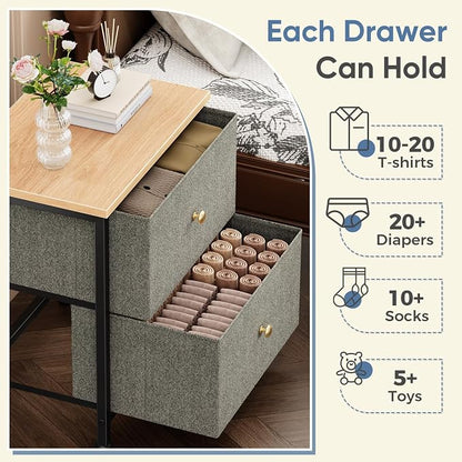 DUMOS Night Stands Set of 2, Bedside Table for Bedroom, Small Dresser | Side/End Table with 2 Fabric Drawers, Storage Cabinet Furniture, 20 Inch Night Stand for Closet, Entryway, Ink Green 2Pack