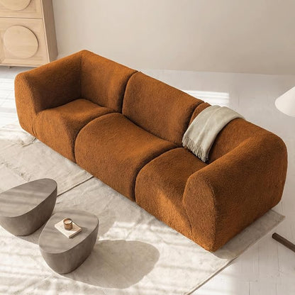 110" 3-Seater Modular Sectional Sofa, Sherpa Cloud Couch with Deep Seat Comfort, Boneless Curved Sofas with High-Density Foam Strong Support, Modern Cozy Sofa for Living Room – No Assembly, Brown