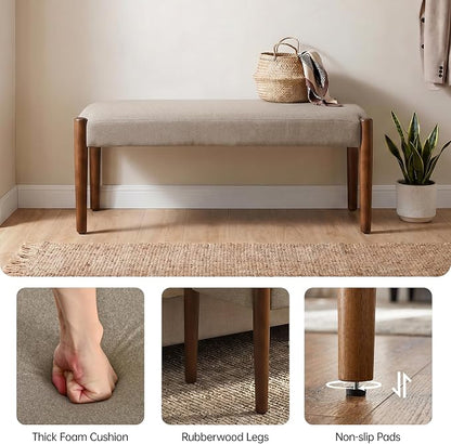 Usaint 42" End of Bed Bench, Modern Upholstered Bedroom Bench with Rubberwood Legs, Entryway Bench with Cushion, Dining Bench for Living Room, Bedroom, Brown with Walnut Leg