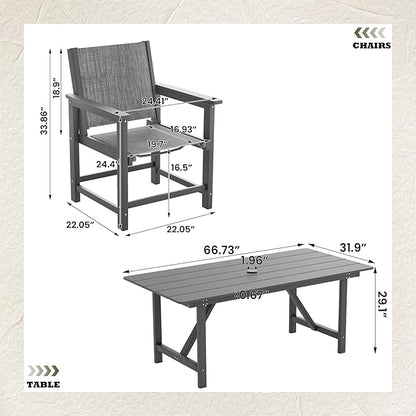 UDPATIO HDPE Outdoor Table and Chairs for 4, Heavy Duty Extra-Wide Outdoor Dining Sets, 360 lb Load Capacity, Easy to Assembly, All-Weather Patio Furniture for Pool, Garden, Backyard, Kitchen