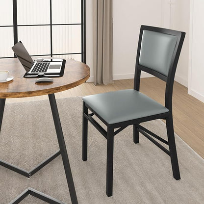 VECELO Folding Dining Chairs Set of 4, Metal Padded Foldable Seating with Comfortable Faux Leather, Space-Saving Portable Guest Seats for Kitchen & Office, No Assembly, Slate Grey
