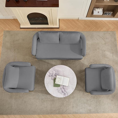 YISHENG Loveseat Sofa and 2 Accent Chairs Comfy Sofa Modern Accent Chairs for Living Room with Golden Legs Teddy Upholstered Reading Armchairs no Wheels for Reception Room//Bedroom/Lounge/Office,Grey
