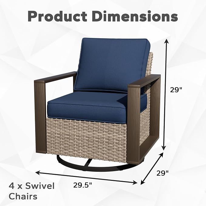 Joyside Outdoor Patio Swivel Rocker Chairs Set, 4 Pieces Wicker Rattan Chairs with Metal Wide Armrest, Thick Cushions and Deep Seating for Garden, Backyard, Porch, Deck