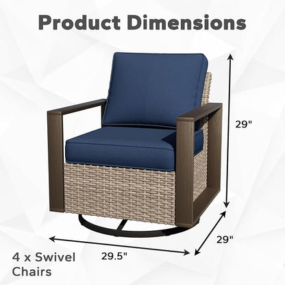 Joyside Outdoor Patio Swivel Rocker Chairs Set, 4 Pieces Wicker Rattan Chairs with Metal Wide Armrest, Thick Cushions and Deep Seating for Garden, Backyard, Porch, Deck