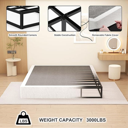 NHODIR 9 Inch Box Spring King Size Bed Base, Heavy Duty 3000LBS Metal Bed Foundation, Noise-Free & Tool-Free Easy Assembly,Mattress Support Base for King Bed