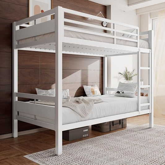 Einhomn Metal Bunk Bed Twin Over Full, Industrial Bunkbeds Heavy Duty Bed with Safety Guardrail & Ladders, Steel Bed for School, Bedroom, Noise Free, Easy Assembly