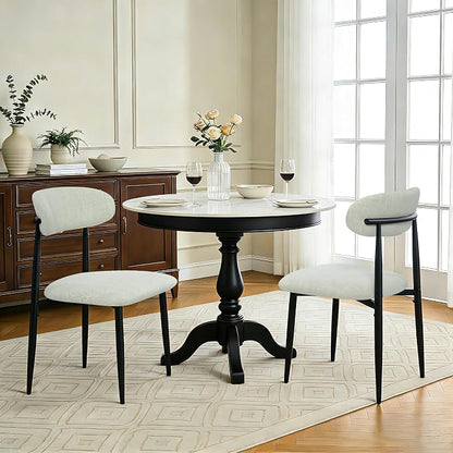 FREKEN Modern Upholstered Dining Chairs Set of 2, Mid-Century Metal Frame Linen Fabric Side Chair for Kitchen Dining Room, 350lbs Capacity, Beige