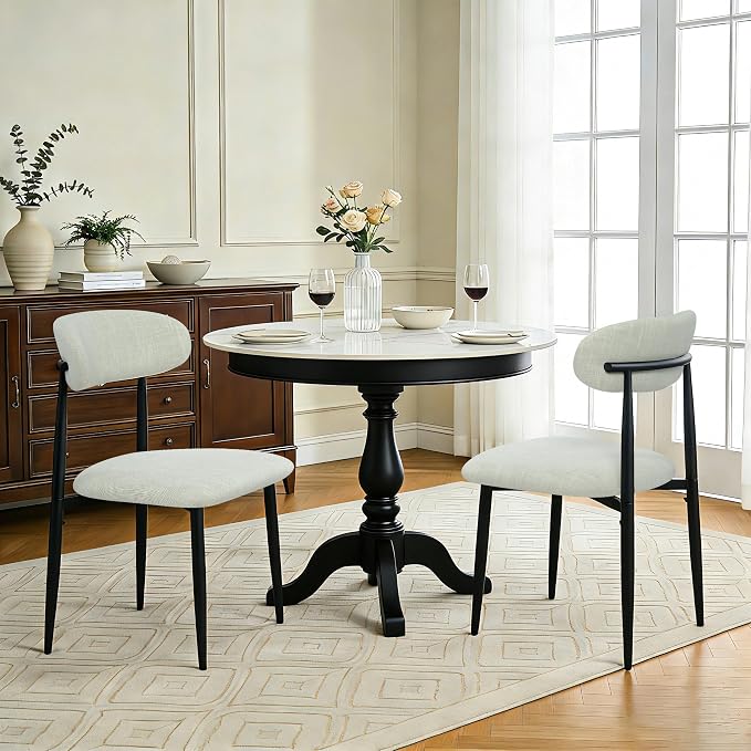 FREKEN Modern Upholstered Dining Chairs Set of 4, Mid-Century Metal Frame Linen Fabric Side Chair for Kitchen Dining Room, 350lbs Capacity, Beige