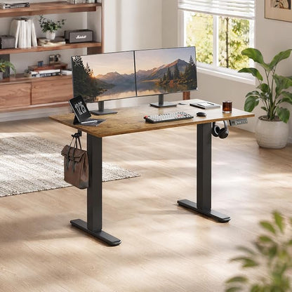 Claiks Electric Standing Desk, 40 x 24 Inch Height Adjustable Sit Stand Desk for Home Office, Computer Desk with Memory Presets, Cable Management & Headphone Hooks, 156 lbs Capacity, Rustic Brown