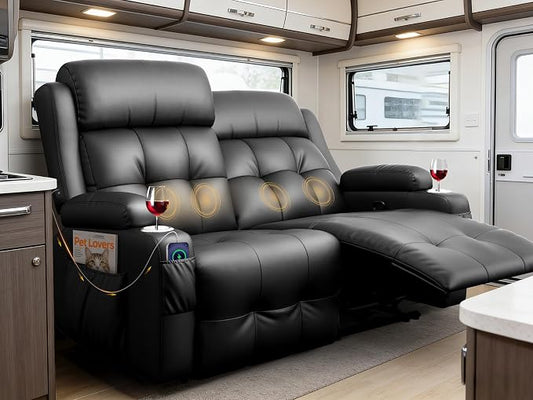 Reclining Loveseat, 55.1" RV PU Leather Wall Hugger Recliner Love Seats Sofa with Charging Station, Removable Armrest, Cup Holder, Double Recliners Couch, Manual Love Seat for Living Room