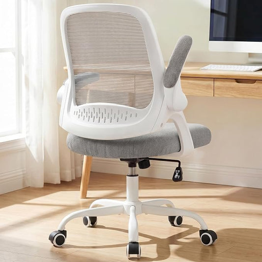 NEO CHAIR Office Chair Computer Desk Chair Ergonomic Gaming Comfy Mesh with Flip-up Arms Lumbar Support Adjustable Height Rolling Wheels for Home Office (Grey)