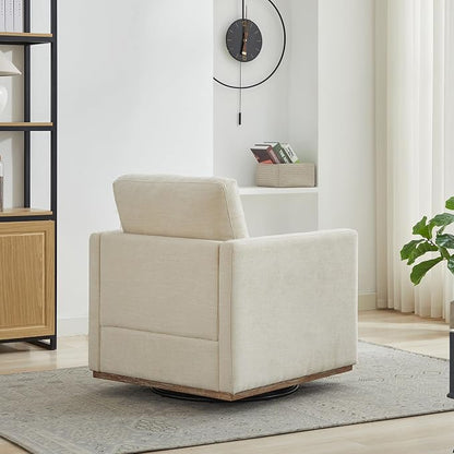 Swivel Accent Chair, 360 Degree Square Swivel Chair for Living Room, Mid Century Modern Upholstered Barrel Chair,Comfy Sofa Armchairs for Bedroom,Nursery,Chenille, Beige