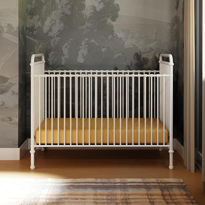Namesake Abigail 3-in-1 Convertible Metal Crib in Washed White, Greenguard Gold Certified | GREENGUARD Gold Certified, Converts to Toddler Bed & Daybed, 4 Adjustable Mattress Heights, Conversion Kits Sold Separately