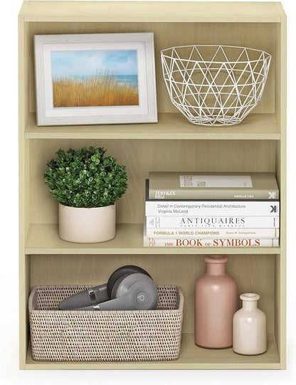 Furinno PASIR Book Shelf, 3-Tier Bookshelf, Storage Shelves Bookcase, 9.7 x 23.7 x 31.5, for Living Room, Bedroom, Home Office, Maple
