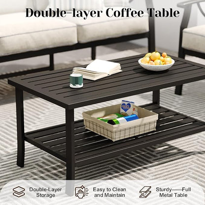 FansaFurn 3 Seats Outdoor Patio Furniture Set, Outdoor Metal Sectional Furniture with Cushions, Outdoor Conversation Set with Coffee Table for Deck, Balcony, Backyard, Garden, Black