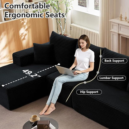 135” Cloud Sectional Couch, Boneless Sofa for Living Room, Modular Sectional Sofa with Deep Seat, Fluffy Couch with L-Shaped Chaise, No Assembly Required Black