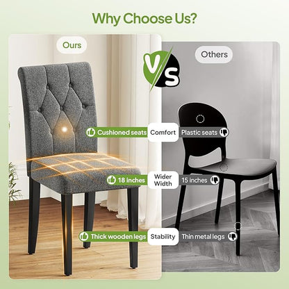 Welzona Upholstered Dining Chairs Set of 4, Button Tufted Parsons Dining Chair with Solid Wood Legs, Modern Fabric Side Chair for Dining Room/Kitchen/Restaurant/Hotel- Grey