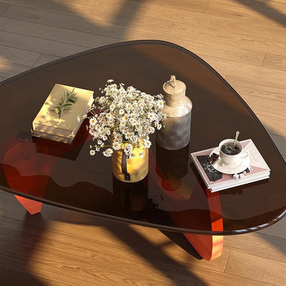Coffee Table for Living Room Mid Century Modern Center Small Table with Glass Top and Wood, Walnut Brown(32 Inch)