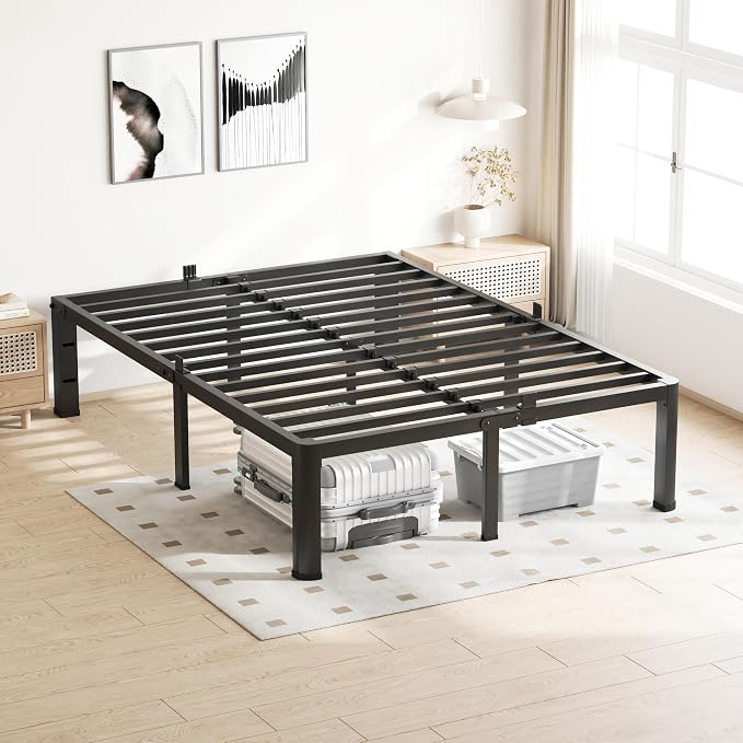 VIPSHOW 20 Inch Full Size Bed Frame, 3500Lbs Heavy Duty Metal Platform with Round Corner Legs Mattress Slide Stopper, Steel Slat Support No Box Spring Needed, Noise Free, Non-Slip, Easy Assembly