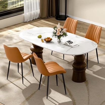 VECELO Dining Chairs Set of 4, Vegan Leather Fabric & Metal Frame, Mordern Style for Kitchen, Living Room,Offcie，Brown