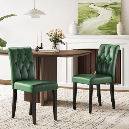 Welzona Upholstered Dining Chairs Set of 4, Button Tufted Parsons Dining Chair with Solid Wood Legs, Modern PU Leather Side Chair for Dining Room/Kitchen/Restaurant/Hotel- Green