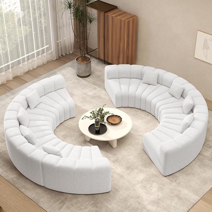 Oversized Curved Sofa, 8 Seater Modular Velvet Cloud Couch, Modern Boneless Sectional Couches for Living Room, No Assembly Required, White 1PC