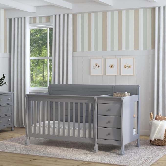 Davinci Kalani 4-in-1 Convertible Crib & Changer Combo, Gray | GREENGUARD Gold Certified, Converts to Toddler Bed, Daybed & Full-Size Bed, 4 Adjustable Mattress Heights, Easy to Assemble