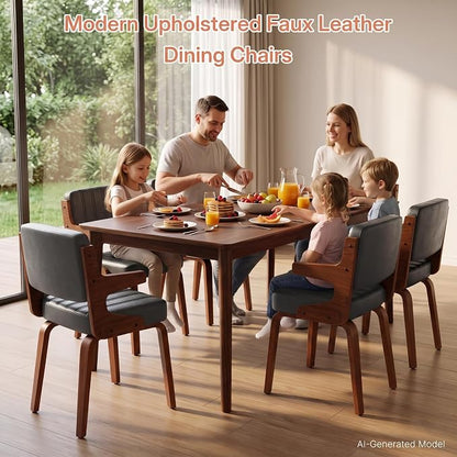 Dining Chairs Set of 6 with Hanging Armrest Black | Set of 6 with hanging armrests that hook onto table edge. Durable walnut frame with soft faux leather padding