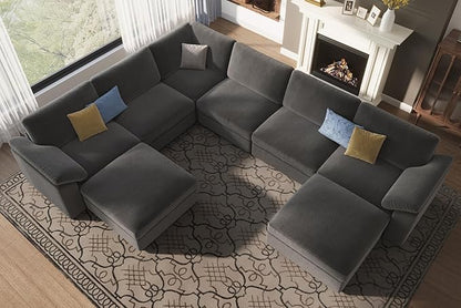 EASE MOOSE Oversized Sectional Modular Sofa,Large U Shape Sectional Couch Wide Deep Seat Modular Cloud Couch,Removable Washable,Gray