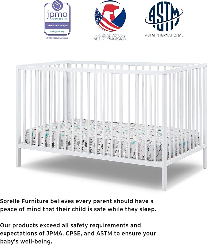 Sorelle Furniture Happy 3-in-1 Convertible Crib, Baby Crib to Toddler Bed, Sustainable Beech Wood, Non-Toxic Finish, Simplistic Nursery Furniture - White
