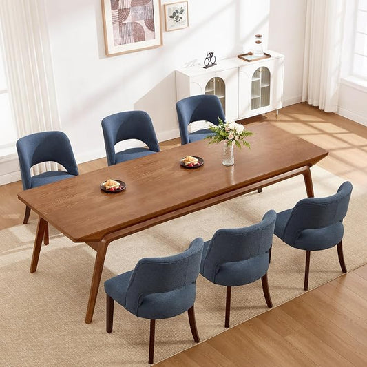 Dining Chairs Set of 6,Modern Dining Room Chairs with Thick Cushions,Upholstered Linen Fabric Kitchen Chairs for Kitchen Dining Room DARKBLUE