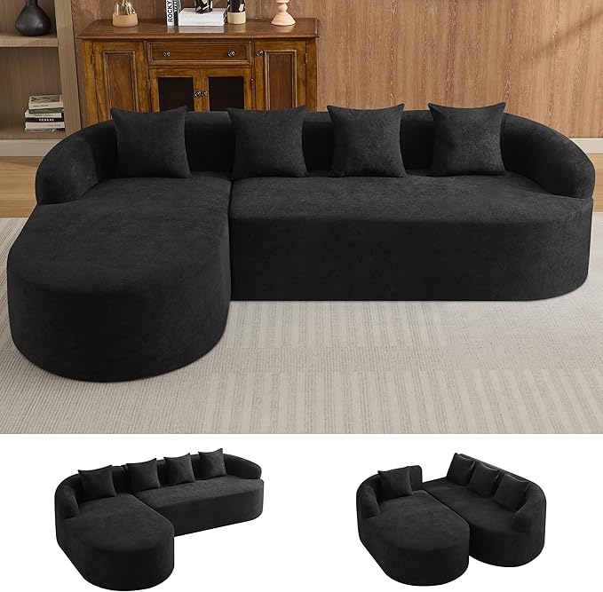 105.5" Boneless Curved Couch, L Shaped 4-Seater Cloud Couch with Deep Seat Chaise, Oversized Curved Sofa, Modular Sectional Couches for Living Room, No Assembly Needed, Black