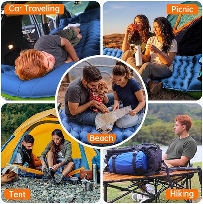 FUN PAC Camping Sleeping Pad,with Foot Pump and Pillow – Ultralight Compact Sleeping Mat for Backpacking, Hiking, Tent – Portable Single Inflatable Mattress for Outdoor