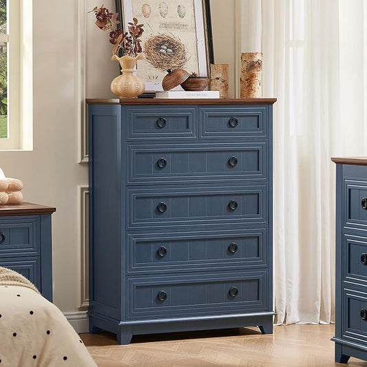 Joaxswe Farmhouse 6 Drawer Dresser for Bedroom, 41" Tall Small Dressers & Chest of Drawers, Rustic Wood Dresser with Metal Handle, Storage Organizer Closet for Living Room, Hallway, Entryway