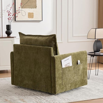 Swivel Accent Chair, Modern Swivel Barrel Chair for Living Room, 360 Degree Comfy Square Accent Barrel Chair, Upholstered Sofa Armchair for Bedroom,Reading, Chenille, Olive Green
