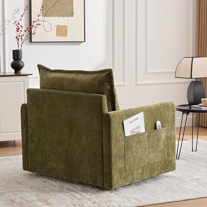 Swivel Accent Chair Set of 2, Modern Swivel Barrel Chair for Living Room, 360 Degree Comfy Square Accent Barrel Chair, Upholstered Sofa Armchair for Bedroom,Reading, Chenille, Olive Green
