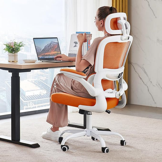 TRALT Office Chair Ergonomic Desk Chair, 330 LBS Home Mesh Office Desk Chairs with Wheels, Comfortable Gaming Chairs (1, Burnt Orange)