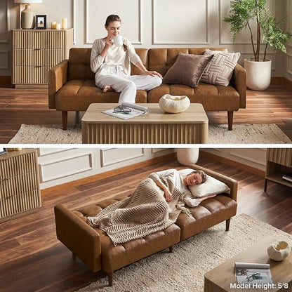 mopio 76.4" Futon Sofa Bed, Couch, Loveseat, Sleeper Sofa, Mid Century Modern Futon Couch, Sofa Cama, Couches for Living Room (Aaron PU, Midnight Black)