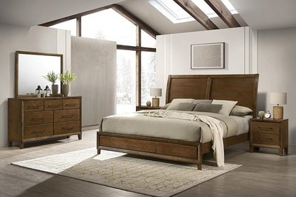 New Classic Furniture Ballard 5-Piece Wood Cal King Bedroom Set with 2-Nightstands, Walnut Brown