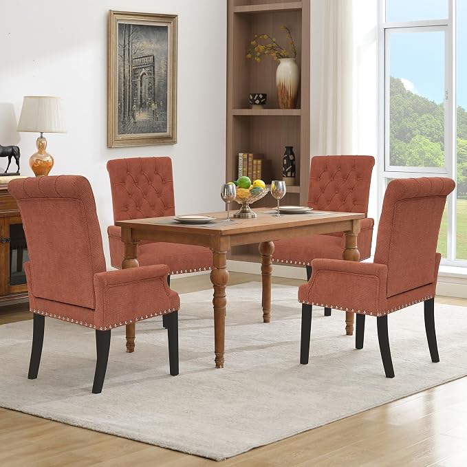 AODCHR Dining Chairs with Arms, Upholstered Fabric Accent Dining Room Chair, Kitchen Arm Chair with Elegant Tufted Club for Dining Room Kitchen Room, Orange