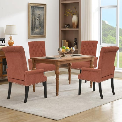 AODCHR Dining Chairs with Arms, Upholstered Fabric Accent Dining Room Chair, Kitchen Arm Chair with Elegant Tufted Club for Dining Room Kitchen Room, Orange