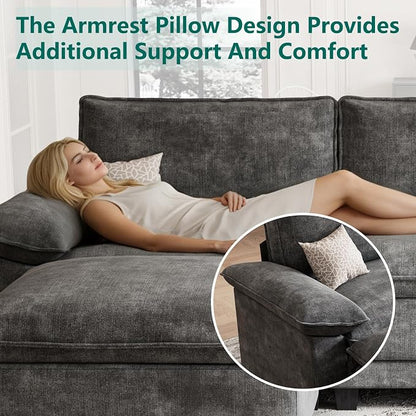 Modern U Shaped Sofa Couches for Living Room, Modular Sectional Cloud Couch with Movable Ottoman, Comfy Chenille Sofa for Apartment and Small Space, Dark Gray