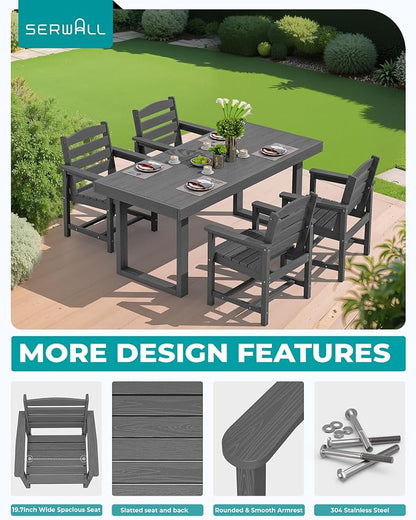 SERWALL HDPE Outdoor Dining Set for 4, 67'' Patio Table and Chairs Set | with Armchair Seat
