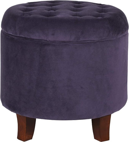 HomePop 19" Velvet Button Tufted Round Storage Ottoman - Deep Purple