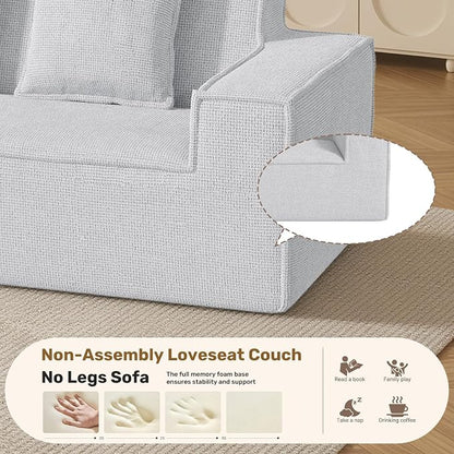 Luxanimarion 77'' Modern Small Loveseat, No Assembly Required Cloud Sofa Cloud Sofa Boneless Couches with 2 pcs Pillows for Living Room, Apartment(Polar Fleece-Grey)