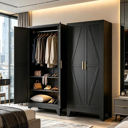 71" H Black Pantry Cabinet,Metal Storage Cabinets with Doors and Shelves,Tall Food Kitchen Cabinets,Farmhouse Kitchen Cabinet,Freestanding Cabinet
