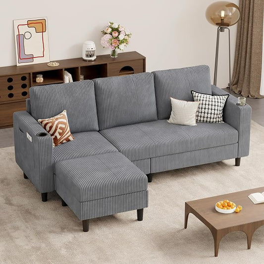 Luxanimarion Upholstered Sectional Sofa and Couches, 78'' L Shaped 3-seat Sofa forLiving Room, Apartment,Lounge,Bedroom-Washable Covers Convertible Sofas(Linen Fabric,Light Gary)
