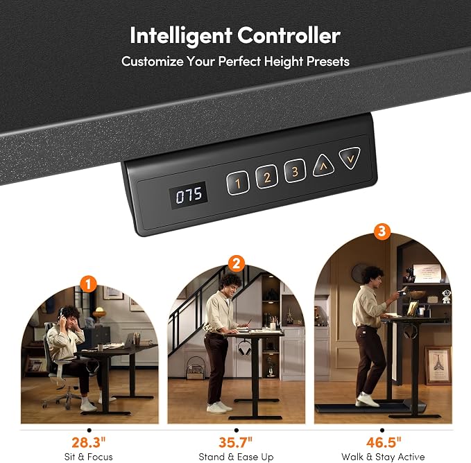 FEZIBO 40 x 24 Inchs Electric Standing Desk, Height Adjustable, Sit Stand Up, Computer Office Desk with Splice Board, Black Frame/Black Top